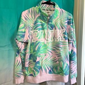 Victoria’s Secret PINK Tropical Palm Tree Half Zip Sweatshirt